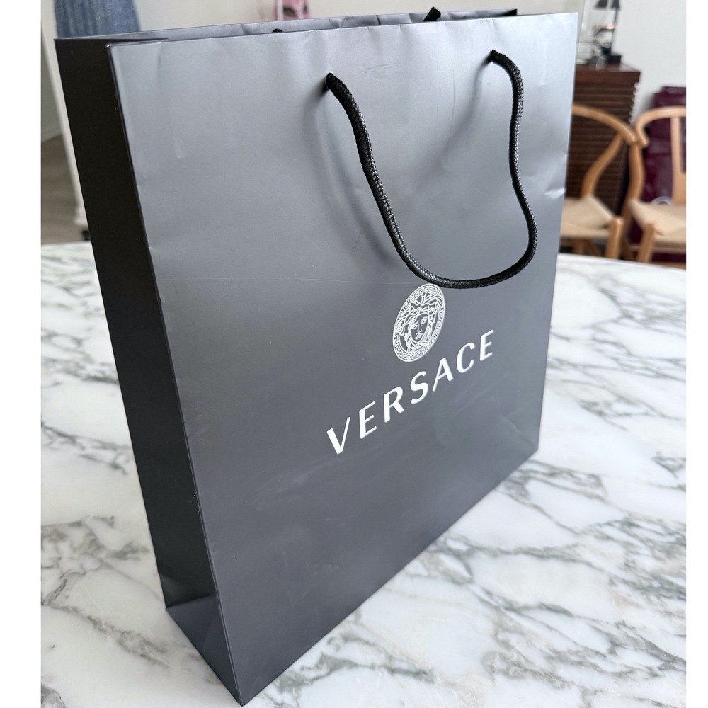 Versace Black Matte Paper Shopping Bag Medusa Logo Gift Bag 16x14x4
